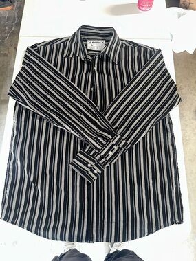 Avirex Black & White Vertical Stripe Button-Down Shirt